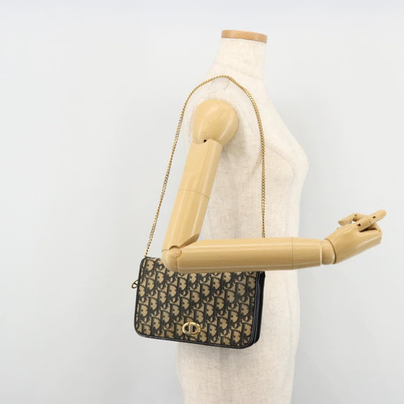 Christian Dior Trotter Canvas Chain Shoulder Bag Navy Gold Auth fm5340