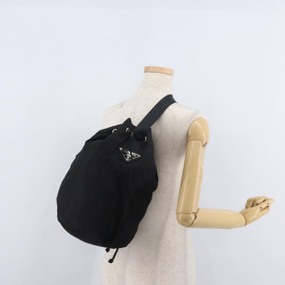 PRADA Purse Shoulder Bag Nylon Black Silver Auth fm5344