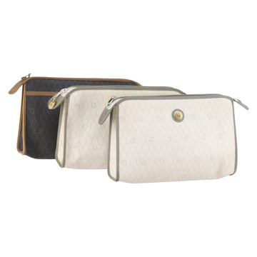 Christian Dior Honeycomb Canvas Clutch Bag PVC 3 Set White Black Auth fm5350