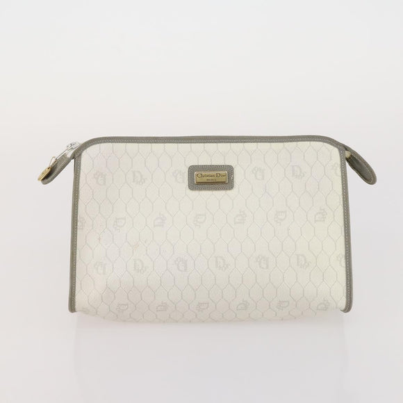 Christian Dior Honeycomb Canvas Clutch Bag PVC 3 Set White Black Auth fm5350