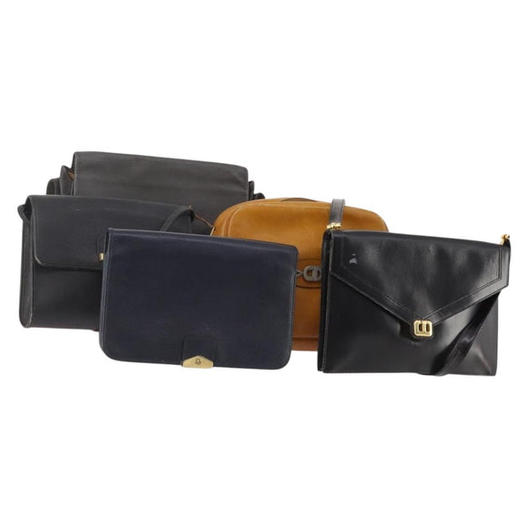 Christian Dior Honeycomb Canvas Bag Leather PVC 5 Set Black Brown Auth fm5352