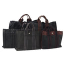 HERMES Fourre Tout Tote Bag Canvas 5 Set Navy Black Khaki Auth fm5354-1