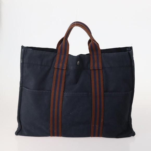 HERMES Fourre Tout Tote Bag Canvas 5 Set Navy Black Khaki Auth fm5354