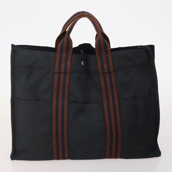 HERMES Fourre Tout Tote Bag Canvas 5 Set Navy Black Khaki Auth fm5354