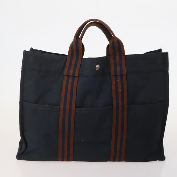 HERMES Fourre Tout Tote Bag Canvas 5 Set Navy Black Khaki Auth fm5354