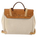 HERMES Herbag A Dos Hand Bag Canvas 2way White Silver Auth fm5359-2