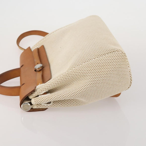 HERMES Herbag A Dos Hand Bag Canvas 2way White Silver Auth fm5359