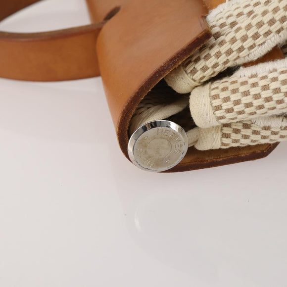 HERMES Herbag A Dos Hand Bag Canvas 2way White Silver Auth fm5359
