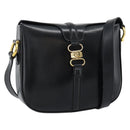 CELINE Shoulder Bag Leather Black Gold Auth fm5363-1