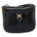 CELINE Shoulder Bag Leather Black Gold Auth fm5363-2