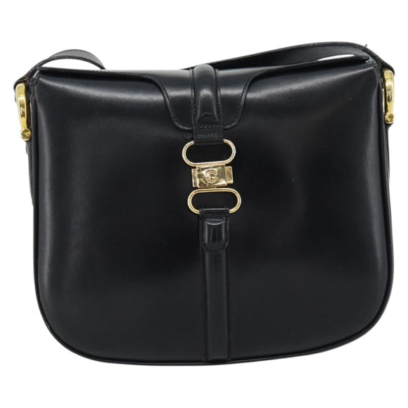 CELINE Shoulder Bag Leather Black Gold Auth fm5363