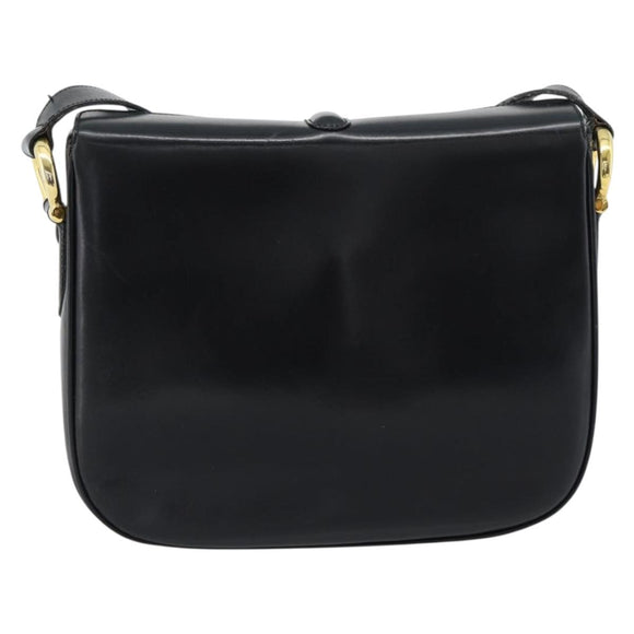 CELINE Shoulder Bag Leather Black Gold Auth fm5363