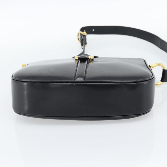 CELINE Shoulder Bag Leather Black Gold Auth fm5363