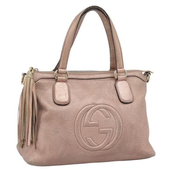 GUCCI Soho Hand Bag Leather 2way Pink Gold 308362 Auth fm5364