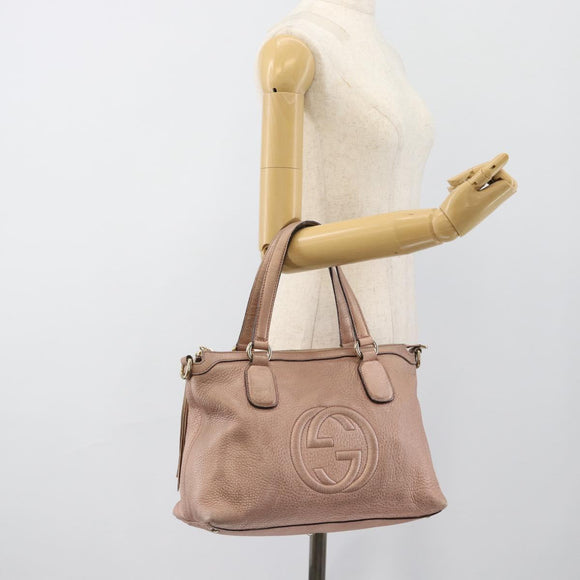 GUCCI Soho Hand Bag Leather 2way Pink Gold 308362 Auth fm5364