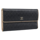 CHANEL Bicolore Long Wallet Leather Black Silver CC Auth fm5370-1