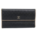 CHANEL Bicolore Long Wallet Leather Black Silver CC Auth fm5370-13