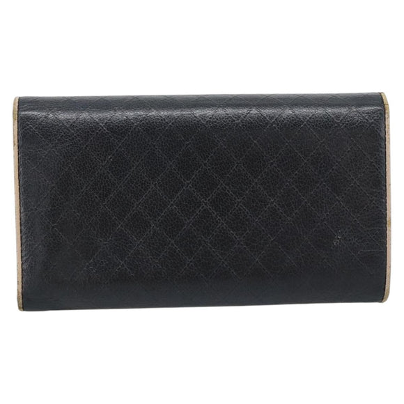CHANEL Bicolore Long Wallet Leather Black Silver CC Auth fm5370
