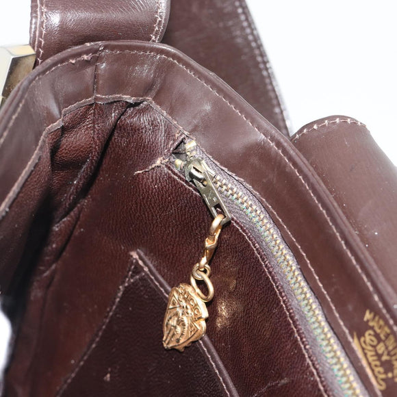 GUCCI Shoulder Bag Leather Black Gold Auth fm5372