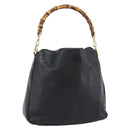 GUCCI Bamboo Hand Bag Leather Black Gold Auth fm5373-1