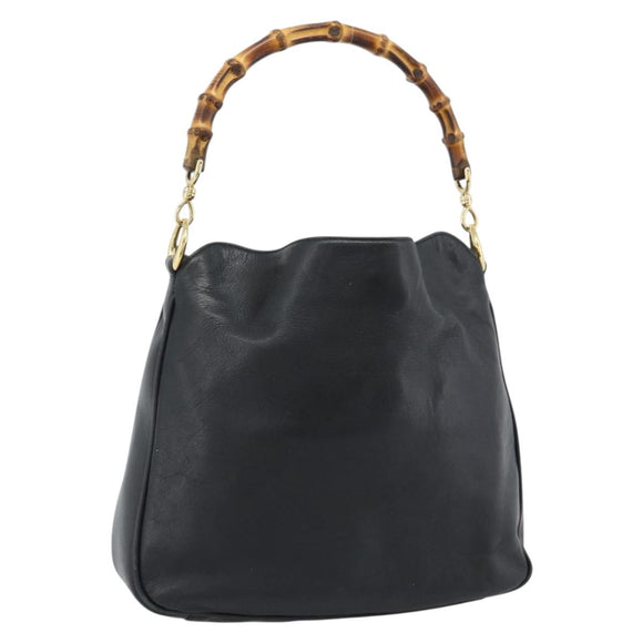 GUCCI Bambo Handtas Leer Zwart Goud Auth fm5373