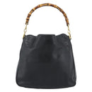 GUCCI Bamboo Hand Bag Leather Black Gold Auth fm5373-13