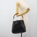 GUCCI Bamboo Hand Bag Leather Black Gold Auth fm5373-21