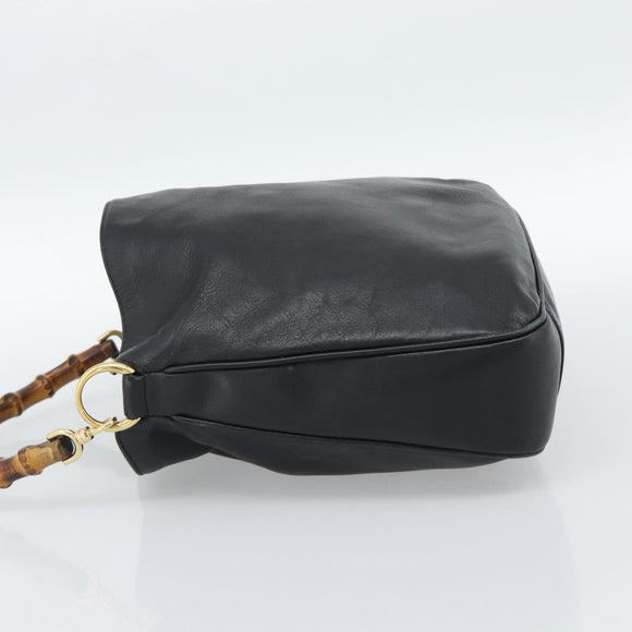 GUCCI Bambo Handtas Leer Zwart Goud Auth fm5373