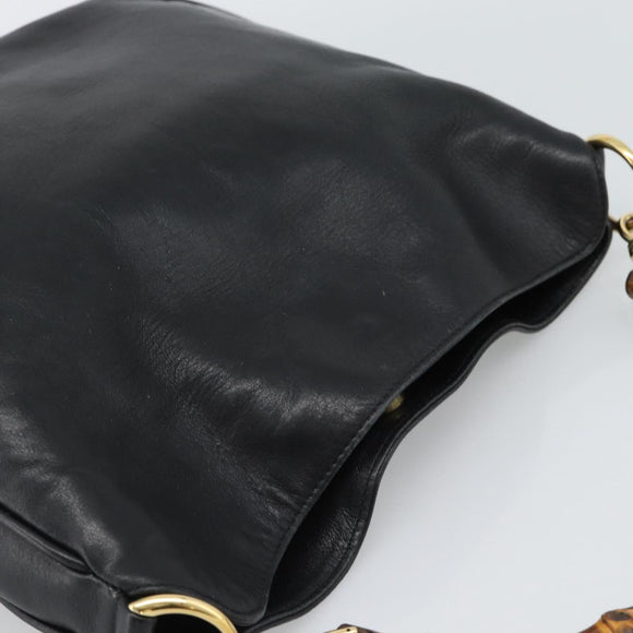 GUCCI Bambo Handtas Leer Zwart Goud Auth fm5373