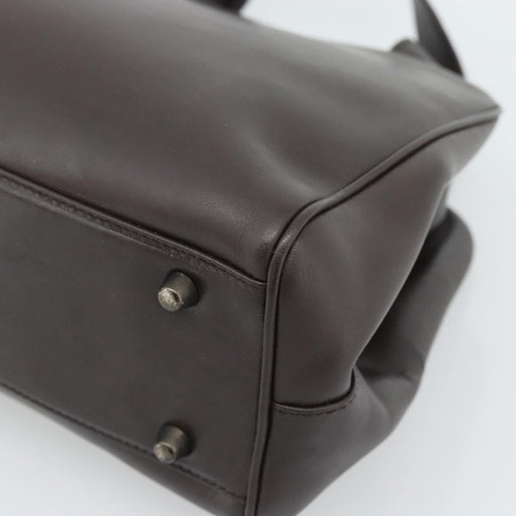 PRADA Handtas Leer Donkerbruin Zilver Auth fm5374