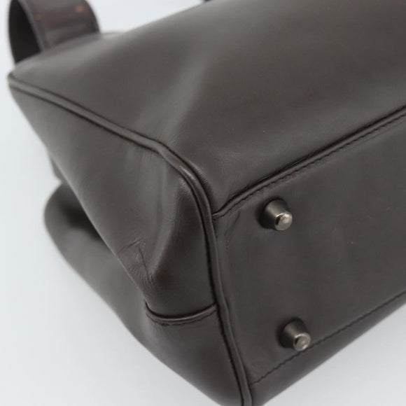 PRADA Handtas Leer Donkerbruin Zilver Auth fm5374