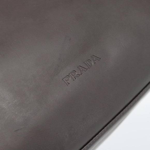 PRADA Handtas Leer Donkerbruin Zilver Auth fm5374