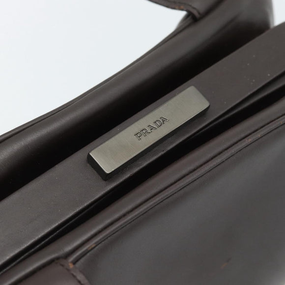 PRADA Handtas Leer Donkerbruin Zilver Auth fm5374