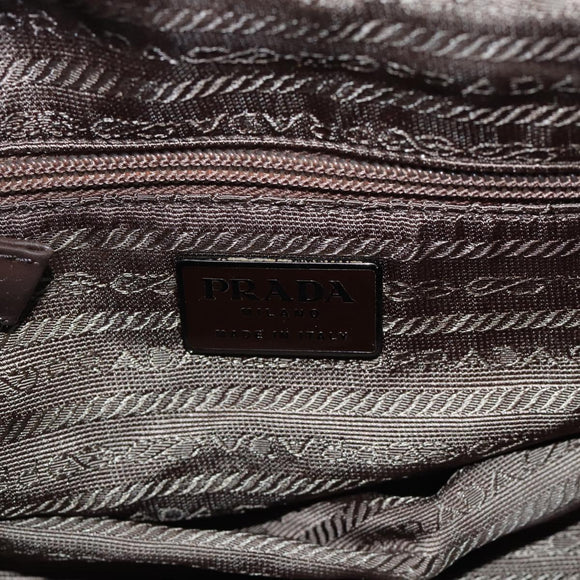 PRADA Handtas Leer Donkerbruin Zilver Auth fm5374