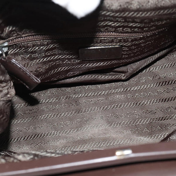 PRADA Handtas Leer Donkerbruin Zilver Auth fm5374