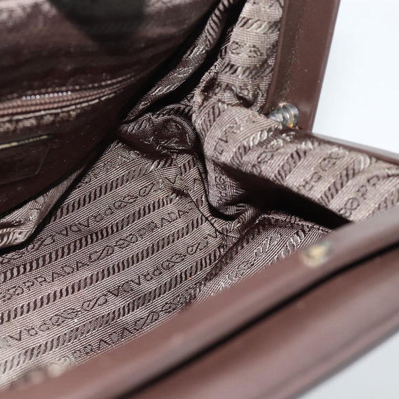 PRADA Handtas Leer Donkerbruin Zilver Auth fm5374