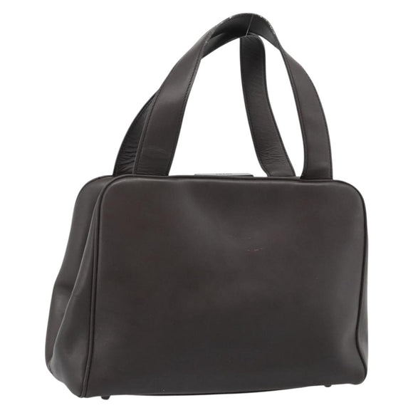 PRADA Handtas Leer Donkerbruin Zilver Auth fm5374