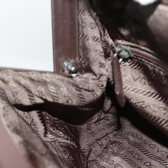 PRADA Handtas Leer Donkerbruin Zilver Auth fm5374