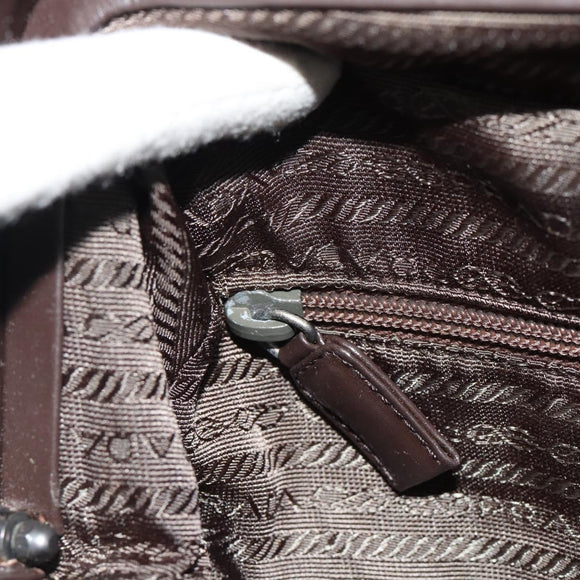 PRADA Handtas Leer Donkerbruin Zilver Auth fm5374