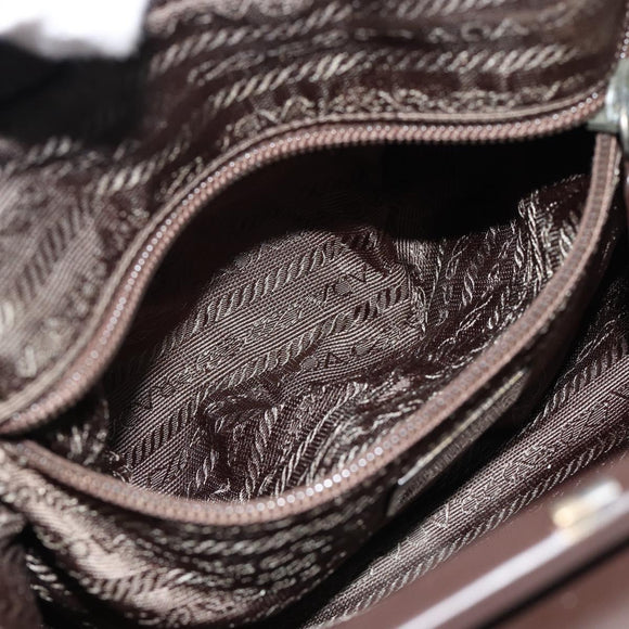PRADA Handtas Leer Donkerbruin Zilver Auth fm5374