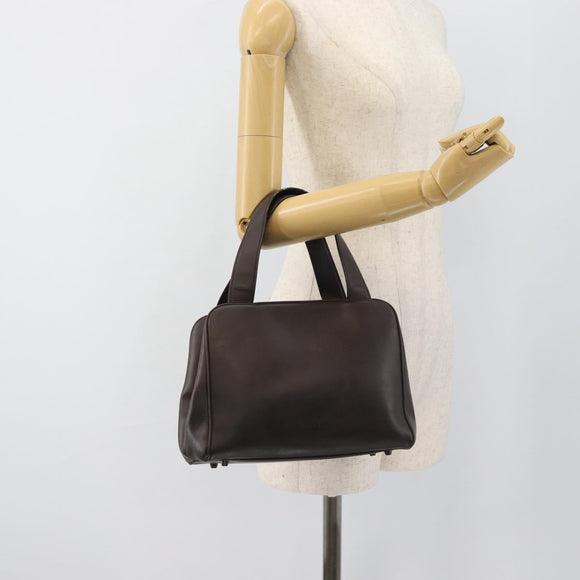 PRADA Hand Bag Leather Dark Brown Silver Auth fm5374