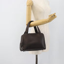 PRADA Handtas Leer Donkerbruin Zilver Auth fm5374-24