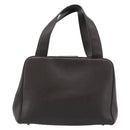 PRADA Handtas Leer Donkerbruin Zilver Auth fm5374-13
