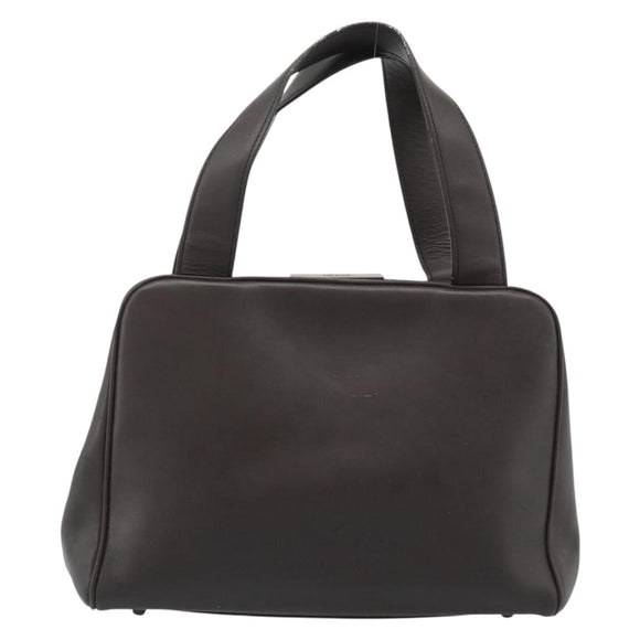 PRADA Handtas Leer Donkerbruin Zilver Auth fm5374