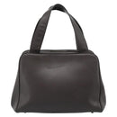 PRADA Hand Bag Leather Dark Brown Silver Auth fm5374-2