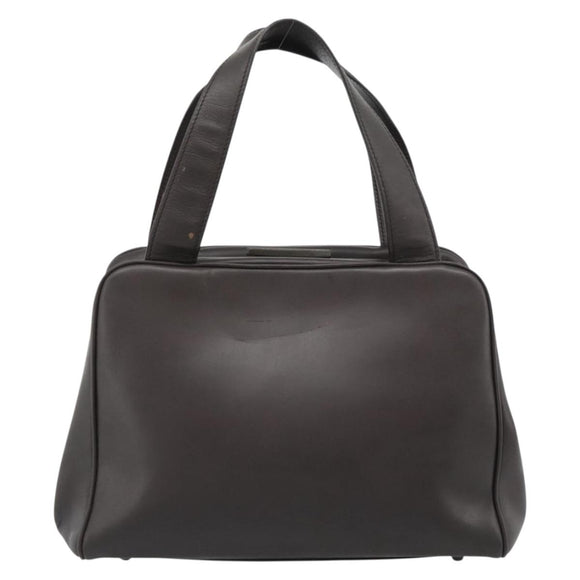 PRADA Handtas Leer Donkerbruin Zilver Auth fm5374