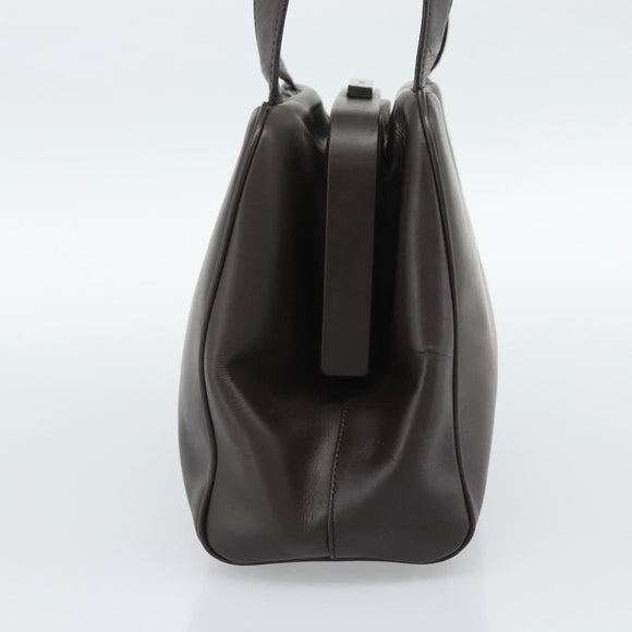 PRADA Handtas Leer Donkerbruin Zilver Auth fm5374