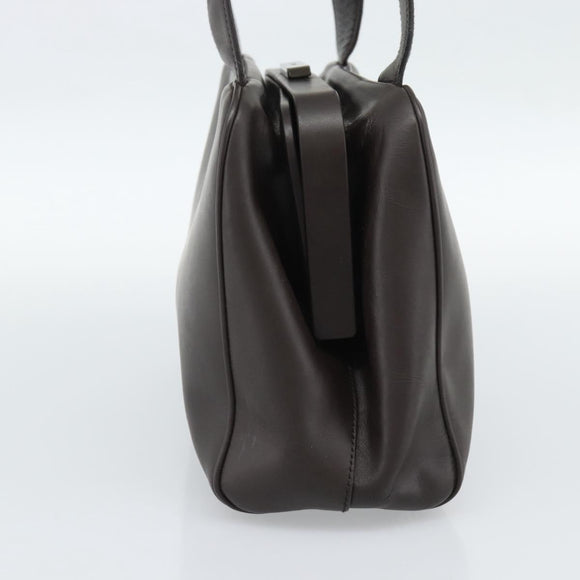 PRADA Hand Bag Leather Dark Brown Silver Auth fm5374
