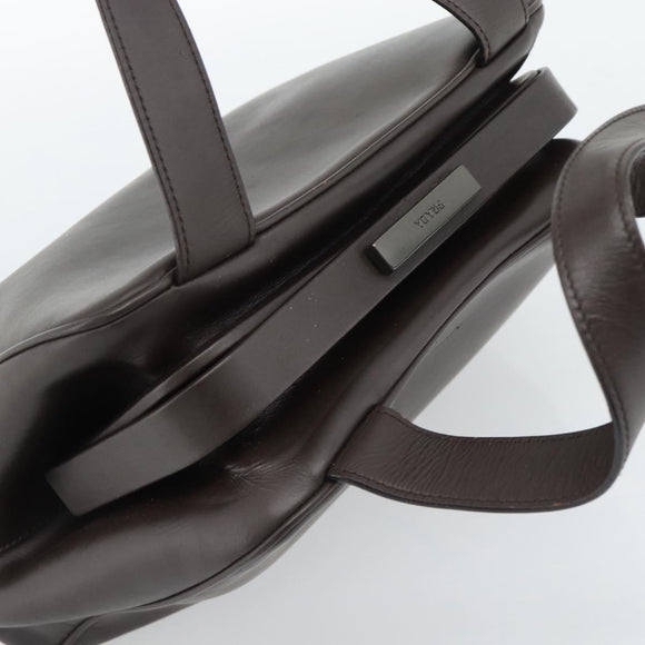 PRADA Handtas Leer Donkerbruin Zilver Auth fm5374
