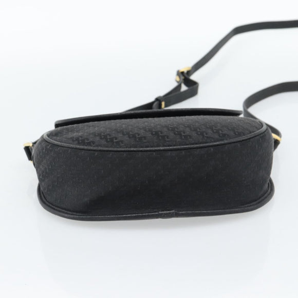 GUCCI Shoulder Bag Canvas Leather Black Gold 007 115 0074 Auth fm5375